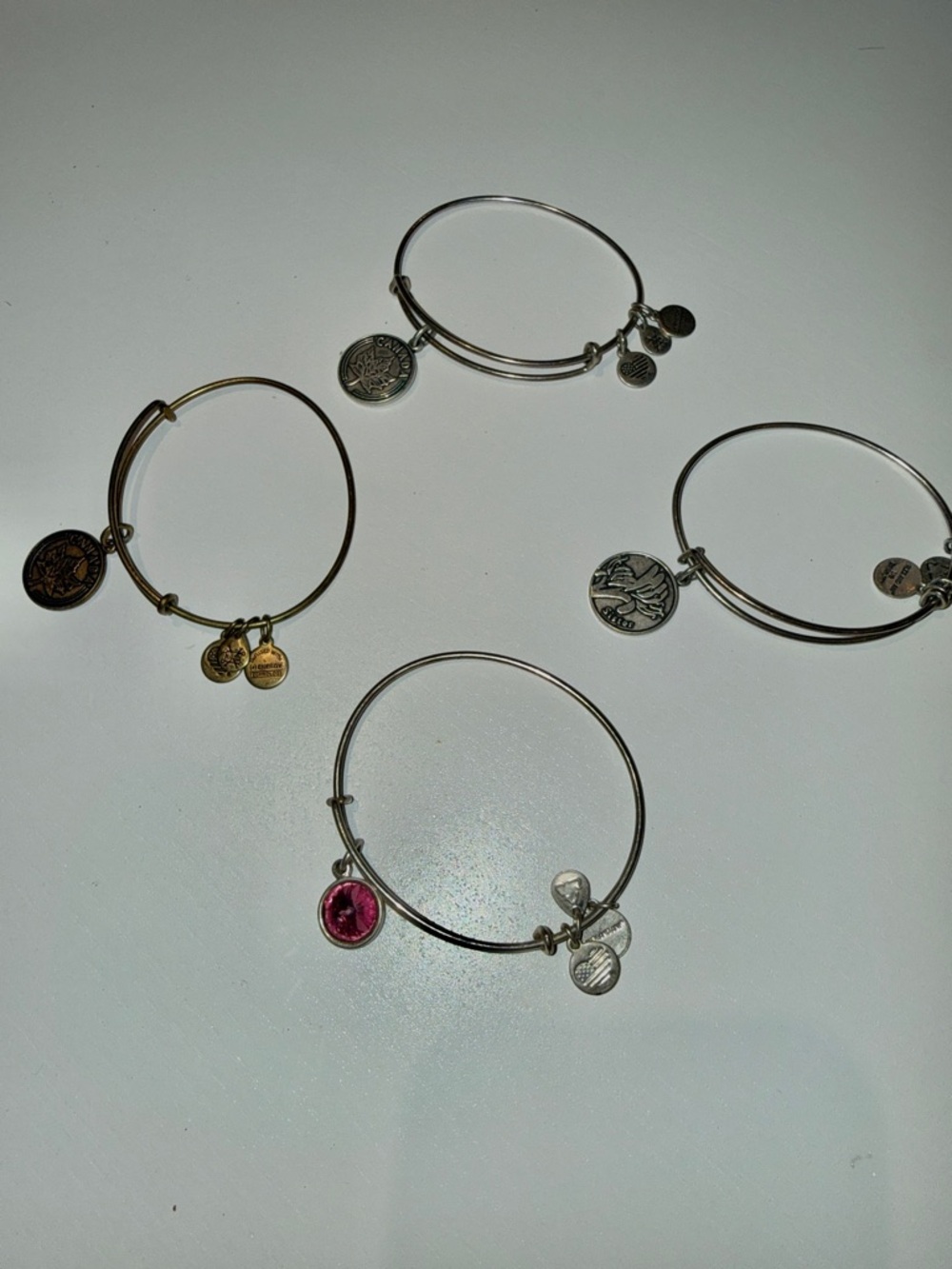 Alex and Ani Bangle Bracelet with Pink Crystal Charm